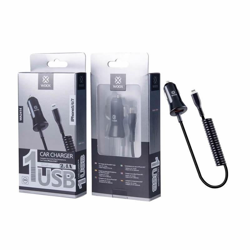 WA2414 Portable Car Charger with, USB & Iphone cable, 2.4A Main image