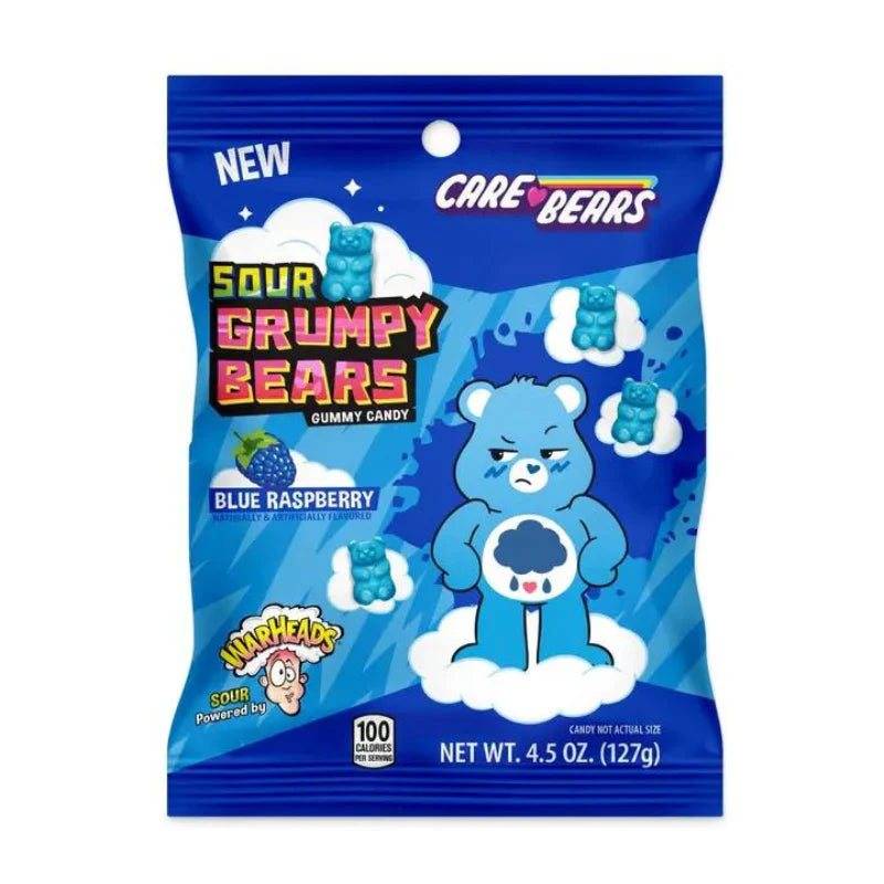Warheads Sour Blue Raspberry Grumpy Bears  Peg Bags 12x127g Main image