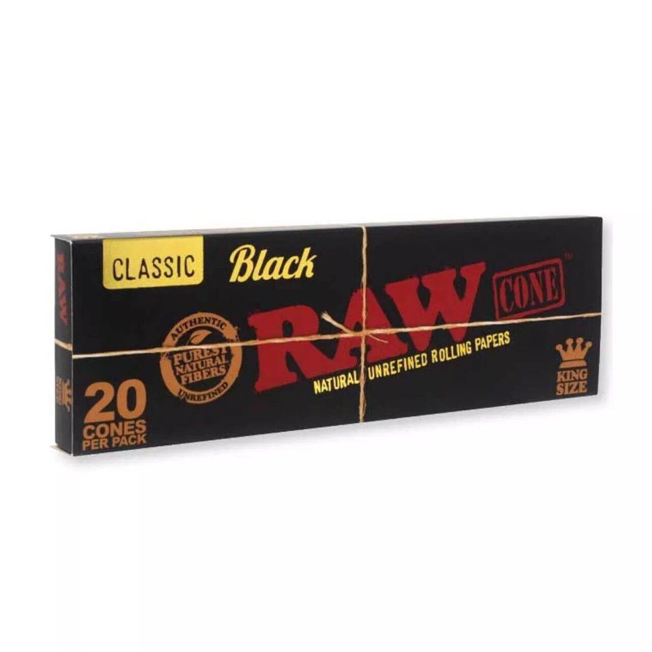 Raw Cones Natural Unrefined Rolling Paper King Size Black 20 per box