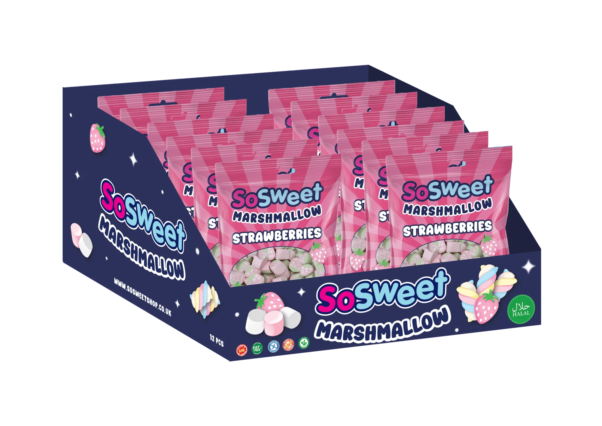 SoSweet Marshmallow Strawberries 12x140g