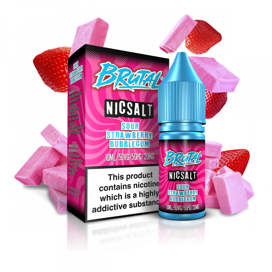 BRUTAL SOUR STRAWBERRY BUBBLE GUM 10ML NIC SALT (5) Main image