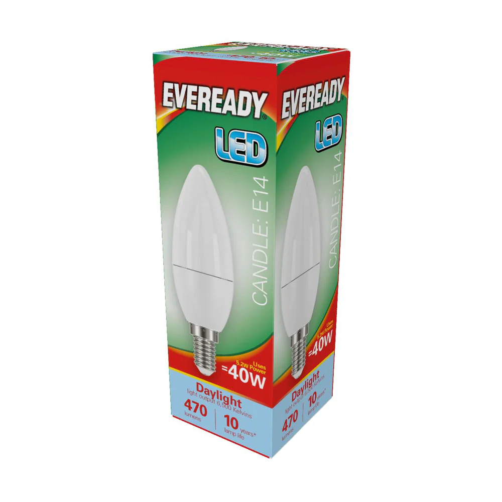 Eveready LED Light Bulb |CANDLE: E14| |40W| |Daylight| 5 Pack Main image