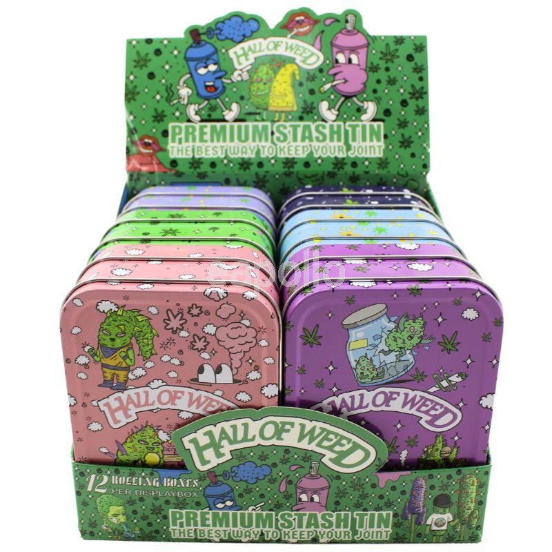 Metal Stash Tin with Hall Of weed Print With Assorted Colour