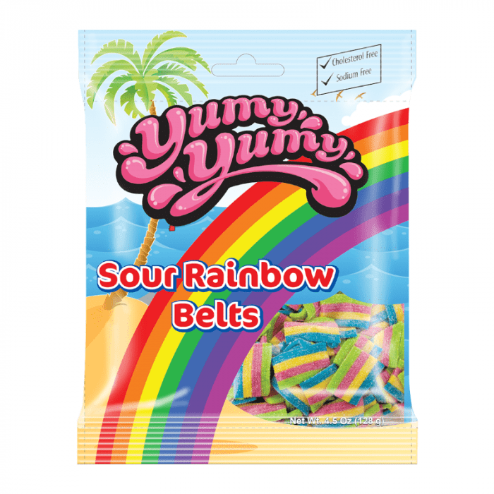 Yumy Yumy Sour Rainbow Gummy Candy Belts 128g